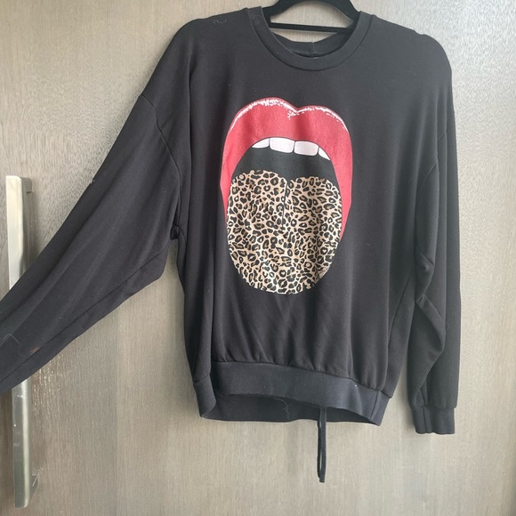 Lauren Moshi Oversized Lips Leopard Sweatshirt (XS) / Sweatpant (S) set - Picture 1 of 3